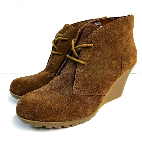 White Mountain Icon Wedge Ankle Booties Size 9M Suede Chestnut Brown 3in‎ Womens - Picture 1 of 11